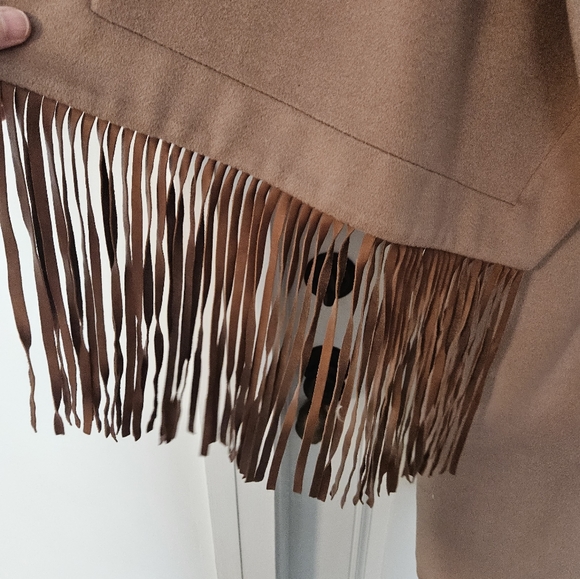 Vintage Sophy Curson light brown tan coat with fringe shawl - Picture 12 of 17